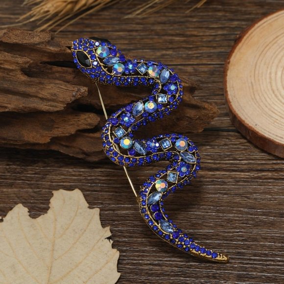 Blue Rhinestone snake Pin Broach - Picture 1 of 4